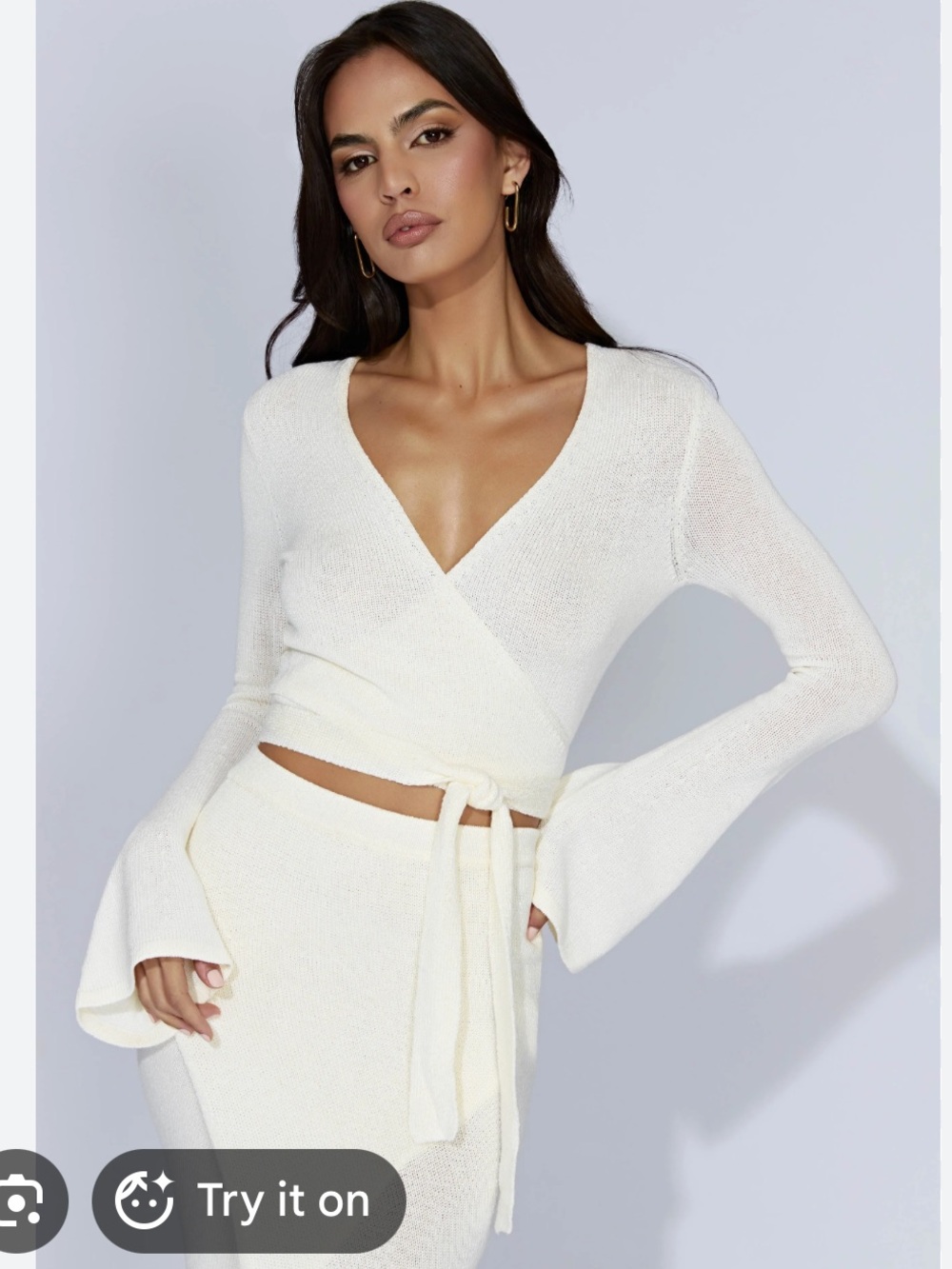 Meshki Cream Knit Wrap Top with Tie Detail